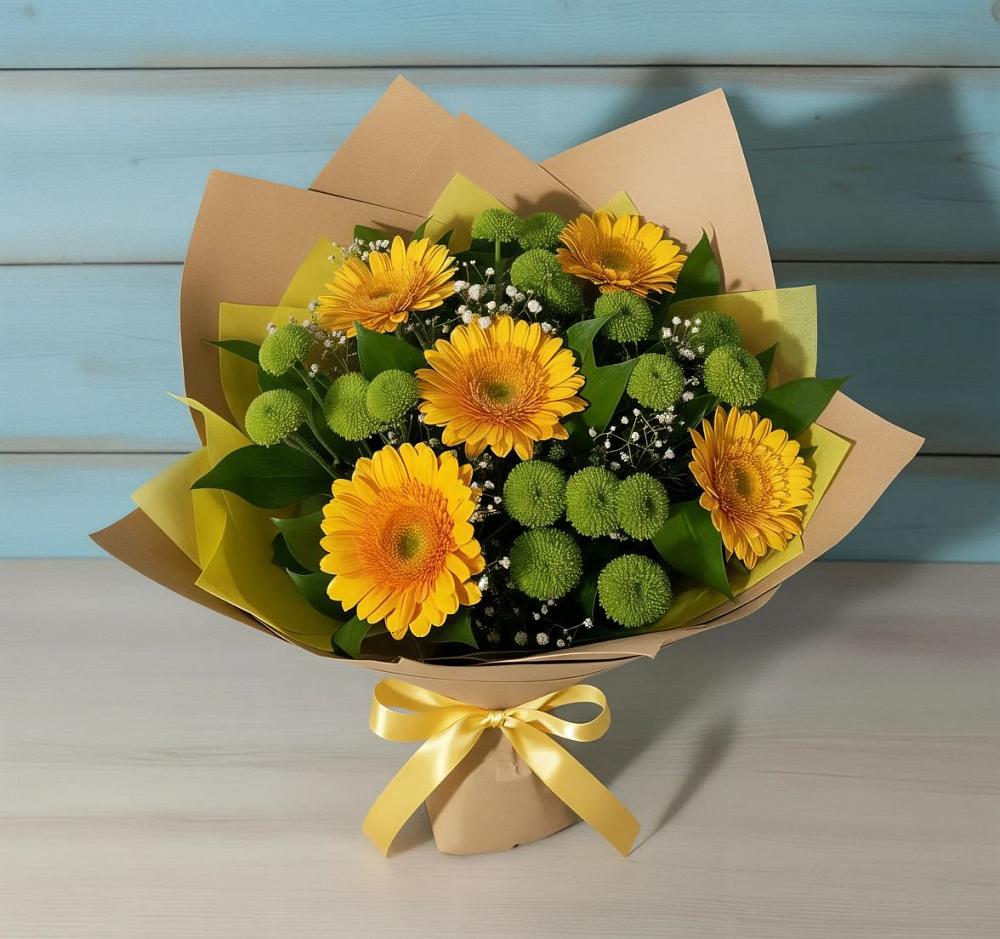Букет цветов из: Герберы и Хризантемы в Острове
