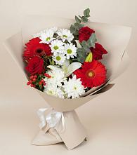 Букет цветов из:  Розы, Хризантемы, Герберы и Лилии в Острове