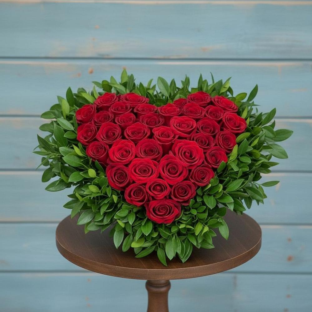 Цветочная композиция из Розы в виде сердца в Острове