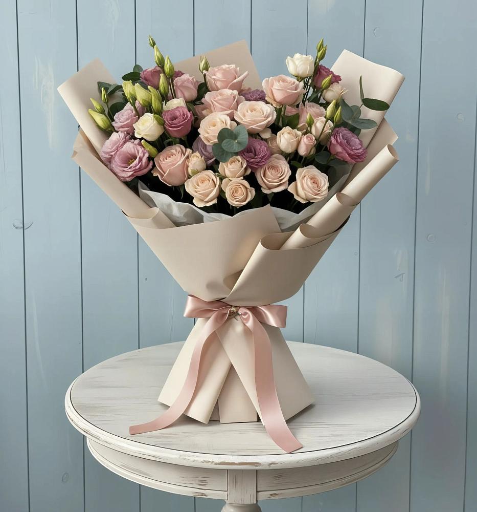 Букет цветов из: Розы и Лизиантусы в Острове