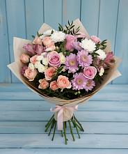 Букет цветов из:  Хризантемы, Розы и Альстромерии в Острове