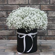 Цветочная композиция из Гипсофила в шляпной коробке в Острове